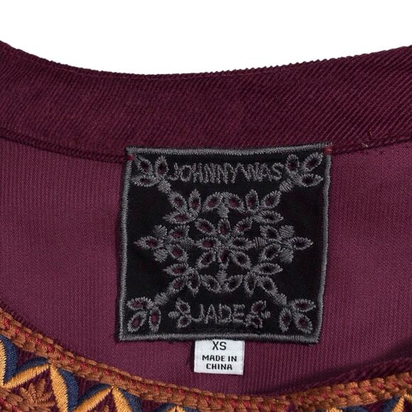 Johnny Was Jade Corduroy Dress Kappa Midi Ruffle XS Maroon Whimsigoth Cowgirl - Picture 9 of 12